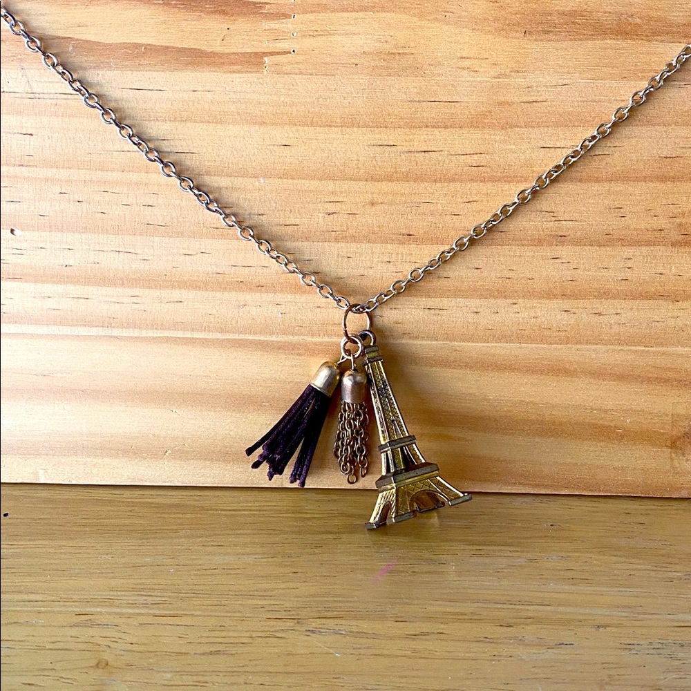 Gold Eiffel Tower with tassel Necklace adjustable
